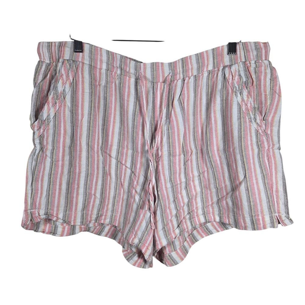 Briggs‎ Womens XXL Pink Tan Striped Linen Blend Pull On Drawstring Summer Shorts